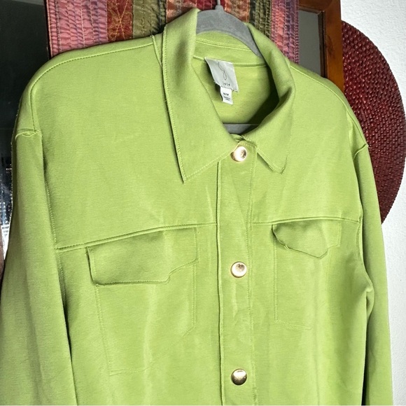Joie Chartreuse Citrus Lime Green Cropped Shacket Summer Jacket size Medium - Picture 2 of 5